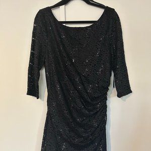 Le Château black ruched lace and sequins cocktail dress